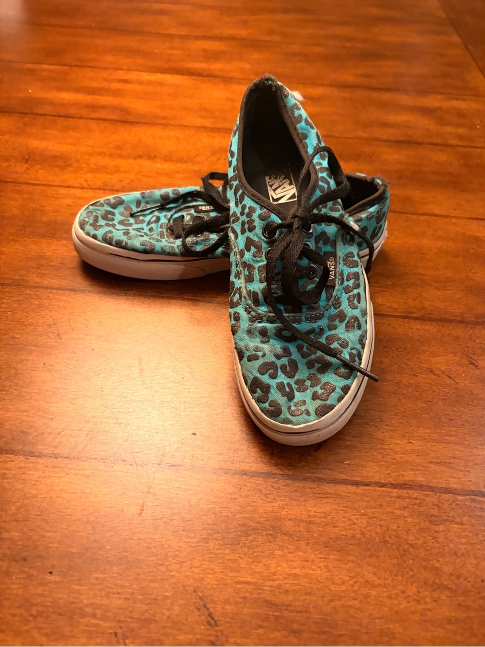 Vans Kids Teal Leopard Print Canvas Sneakers